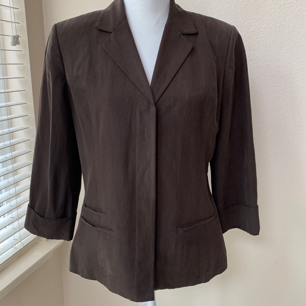 Chico’s Brown 3/4 Sleeve Jacket Linen + Silk